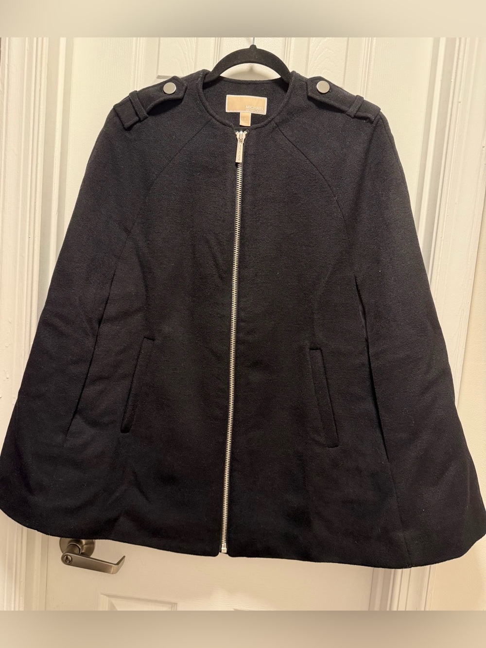 Michael Kors Black Zip-Front Cape Coat